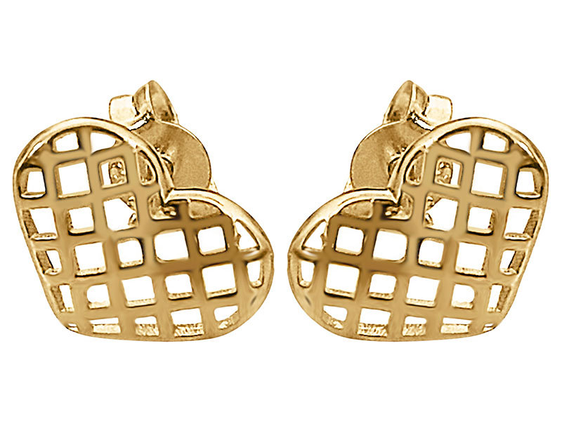 Złoto 585 Dziecięce ażurowe kolczyki serca z sztyftem