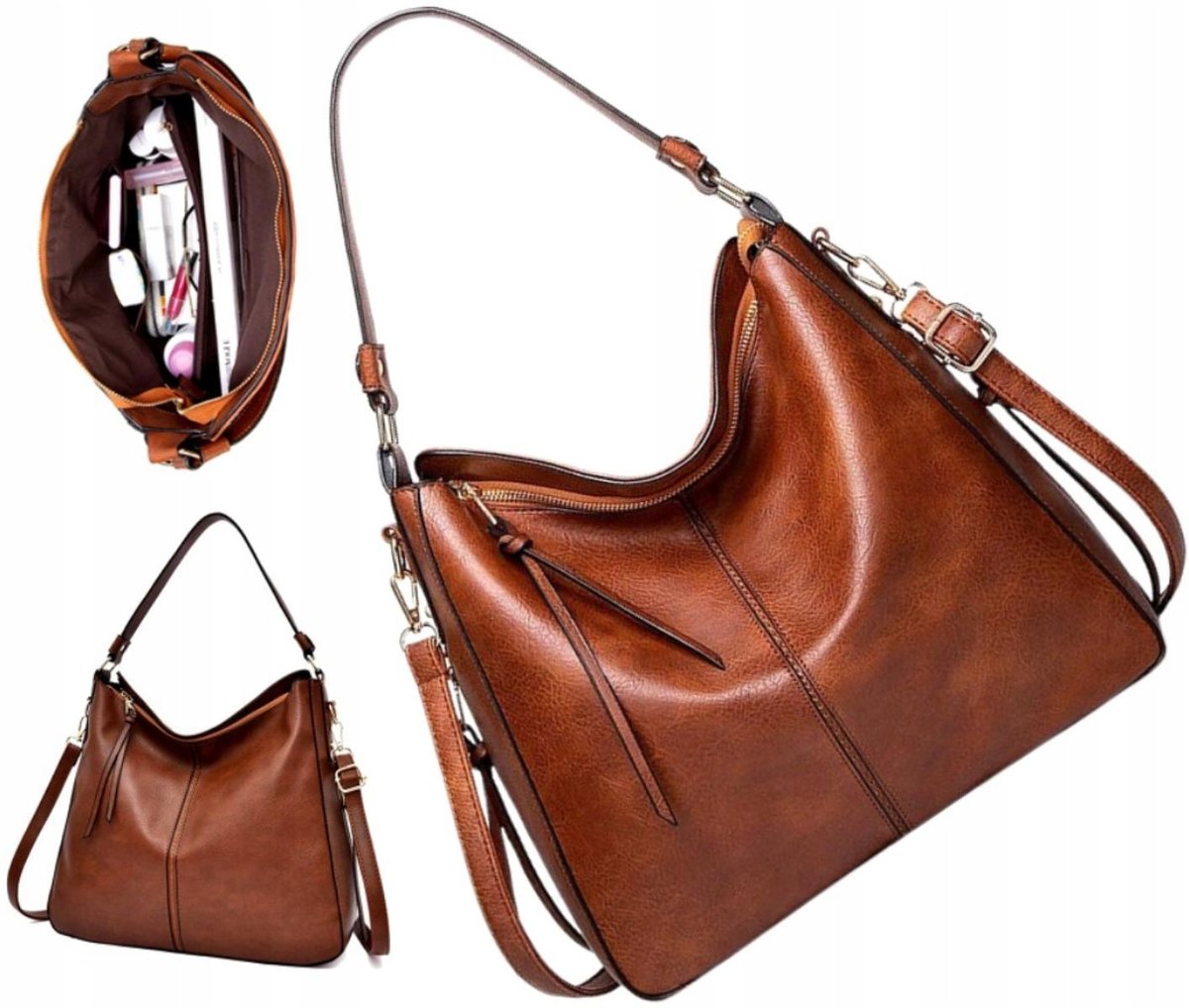 Damska Torebka Skórzana Brązowa Miejska Pojemna A4