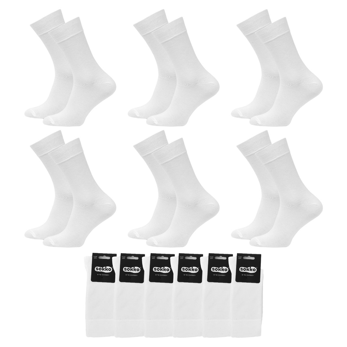 6X SOKKO SKARPETKI MĘSKIE DŁUGIE BIAŁE BAMBUSOWE 39-41 - SM6-S60-BIA-39-41