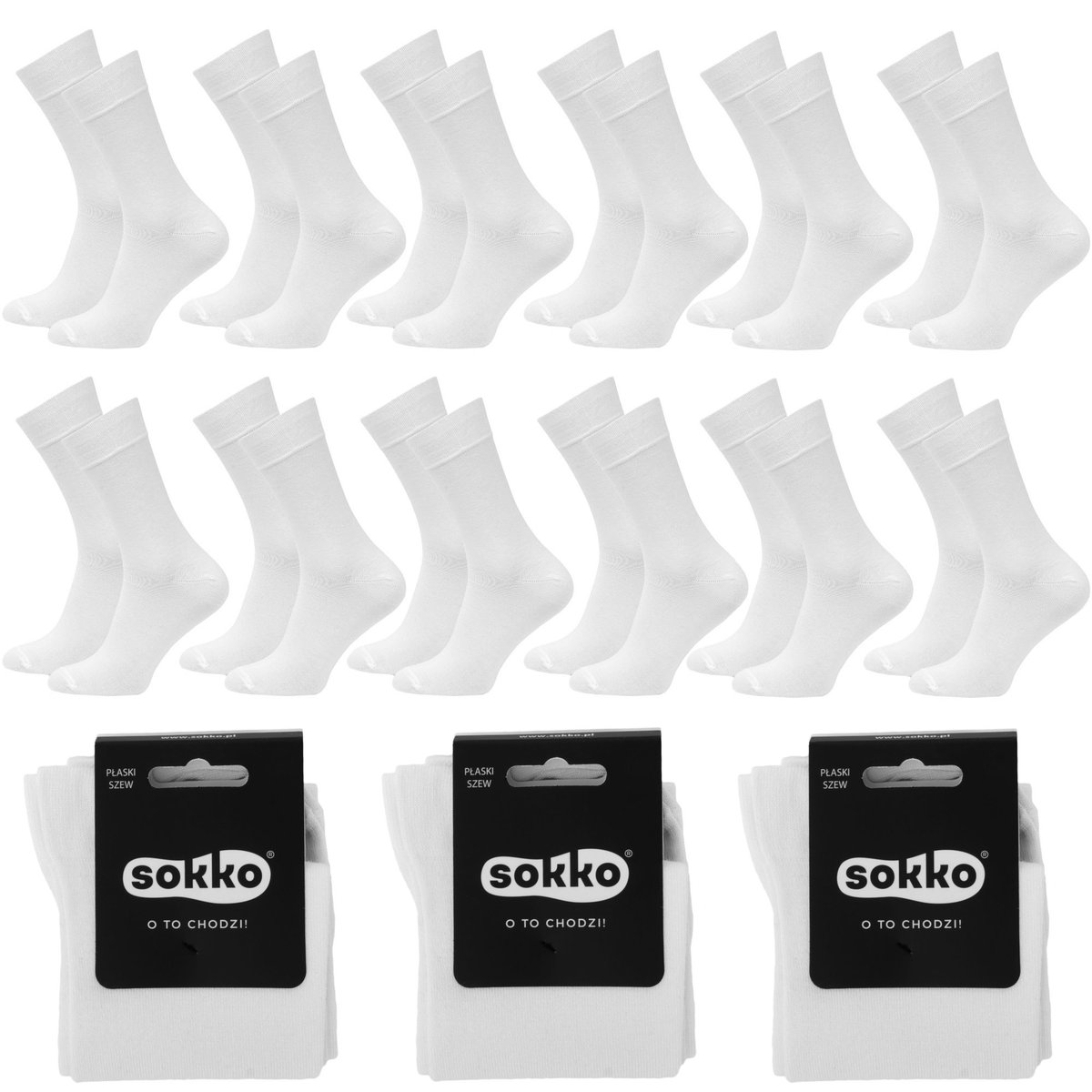 12X SOKKO SKARPETKI MĘSKIE DŁUGIE BIAŁE BAMBUSOWE 42-44 - SM12-S60-BIA-42-44