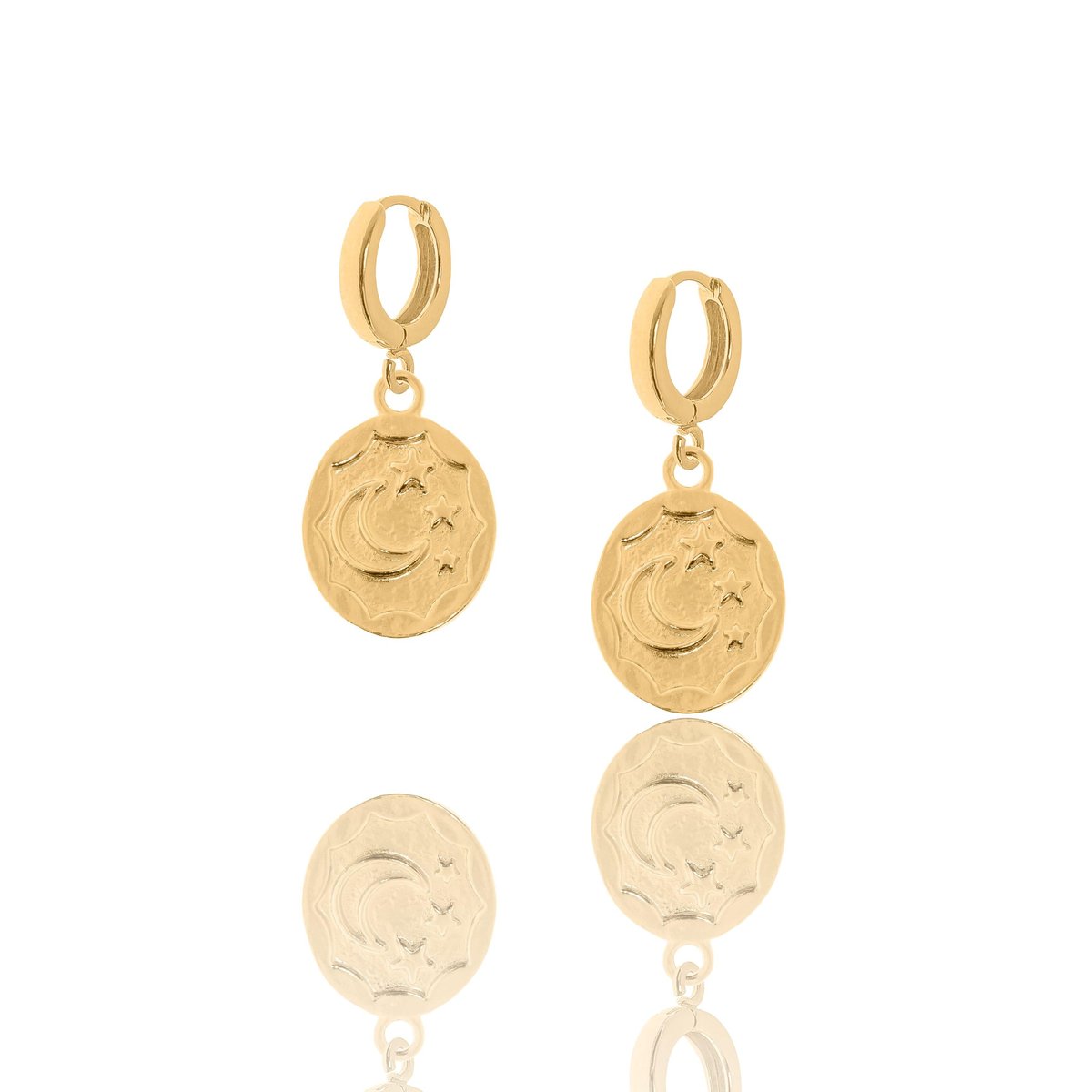 Kolczyki srebrne pozłacane z grawerowanym księżycami i gwiazdami