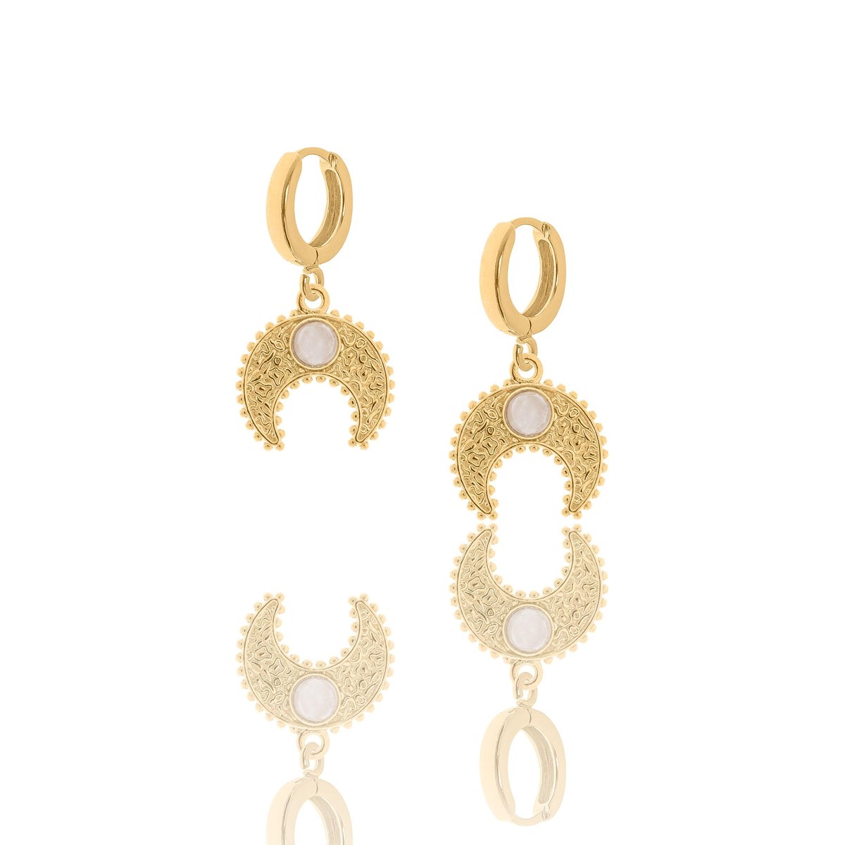 Kolczyki srebrne pozłacane z księżycami i kwarcami różowymi