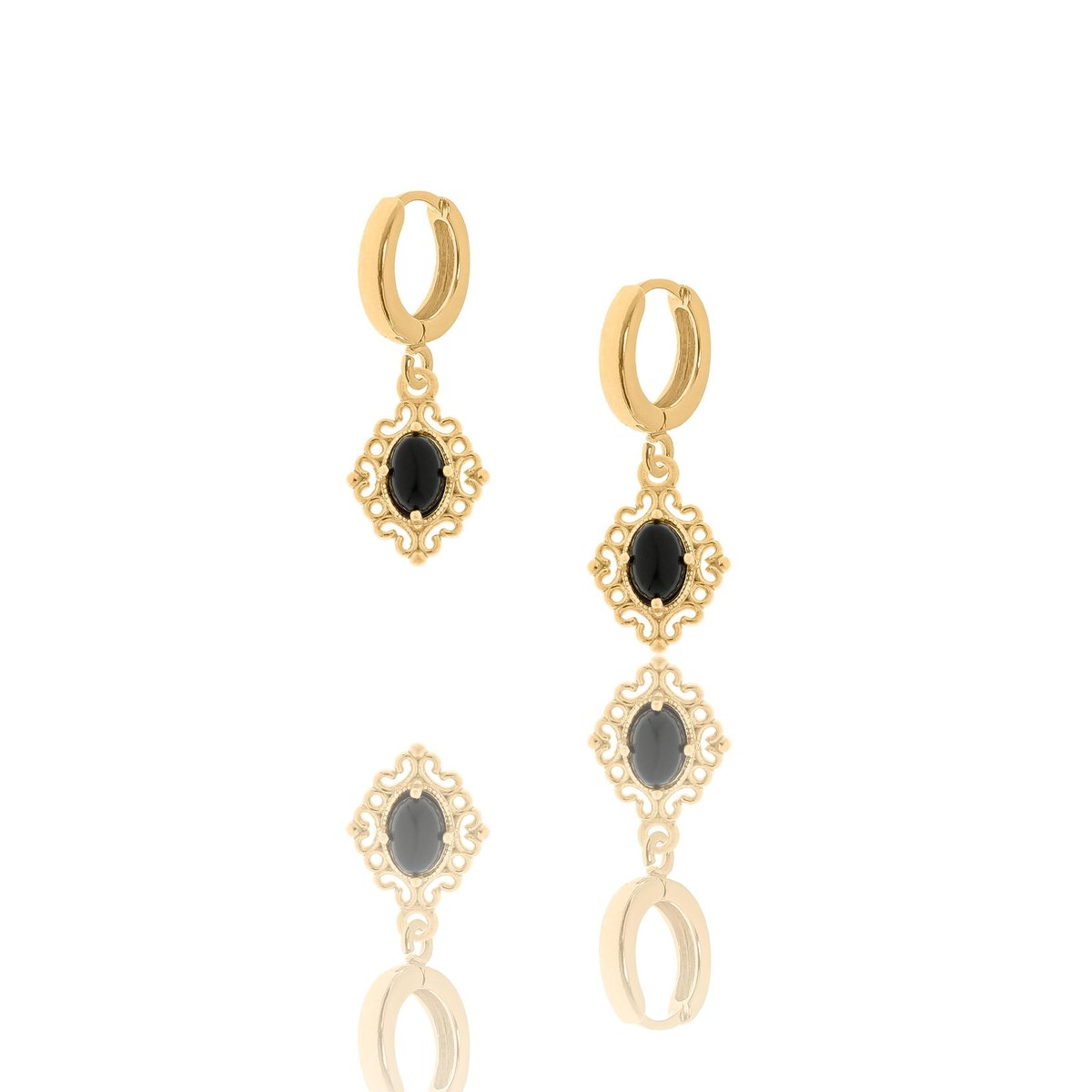 Kolczyki srebrne pozłacane z czarnymi onyksami