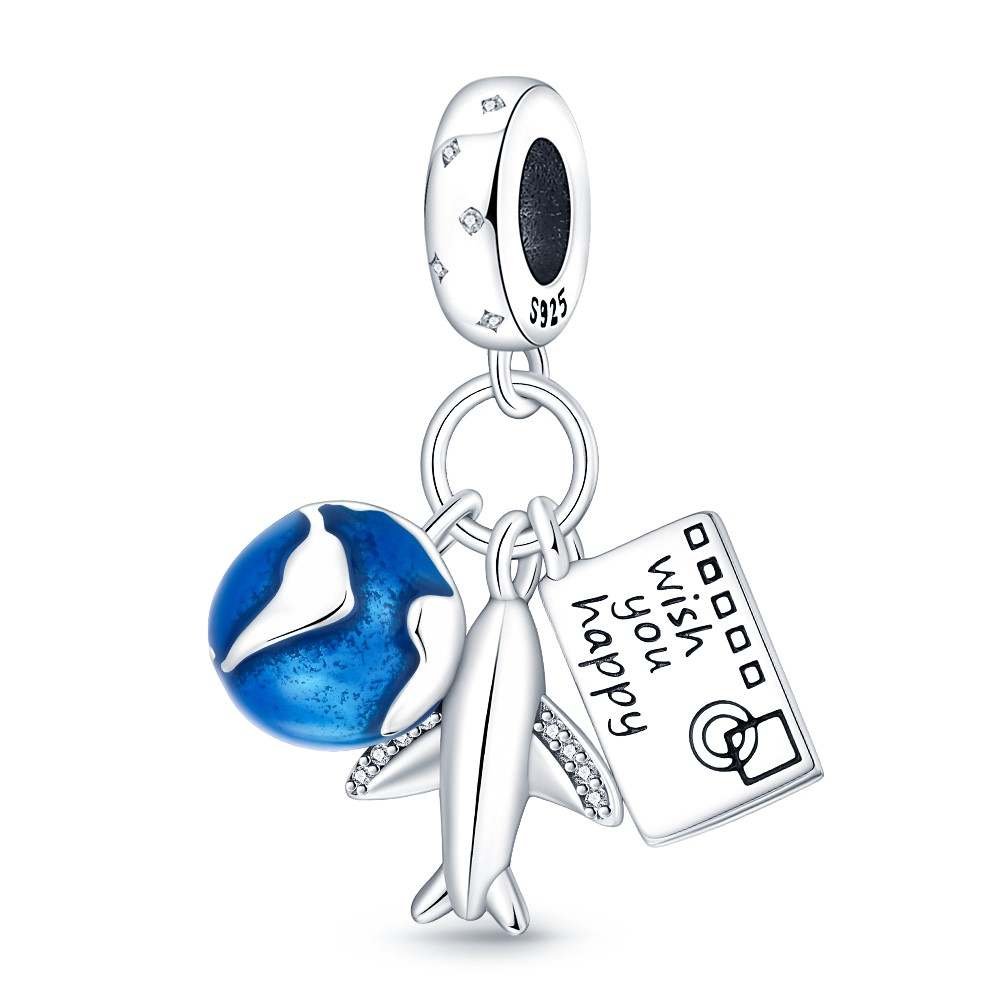 Zawieszka SREBRO 925 Charms koralik do PANDORA Samolot Planeta Pocztówka