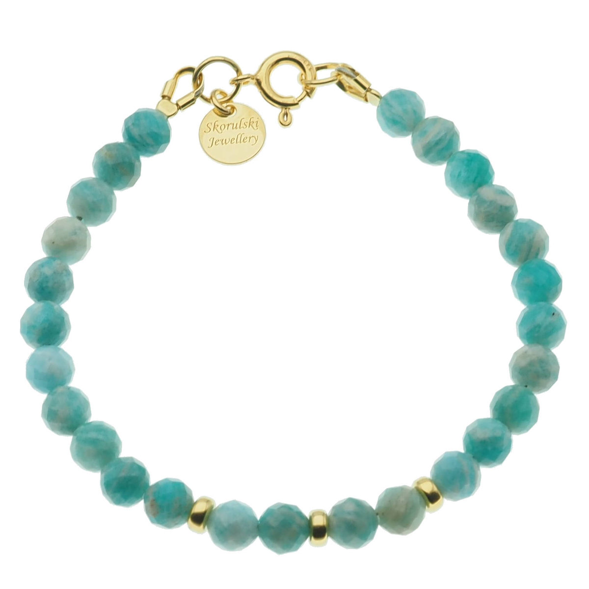 Skorulski Jewellery, Bransoletka 18,6 cm, Amazonit fasetowane kulki i srebro złocone
