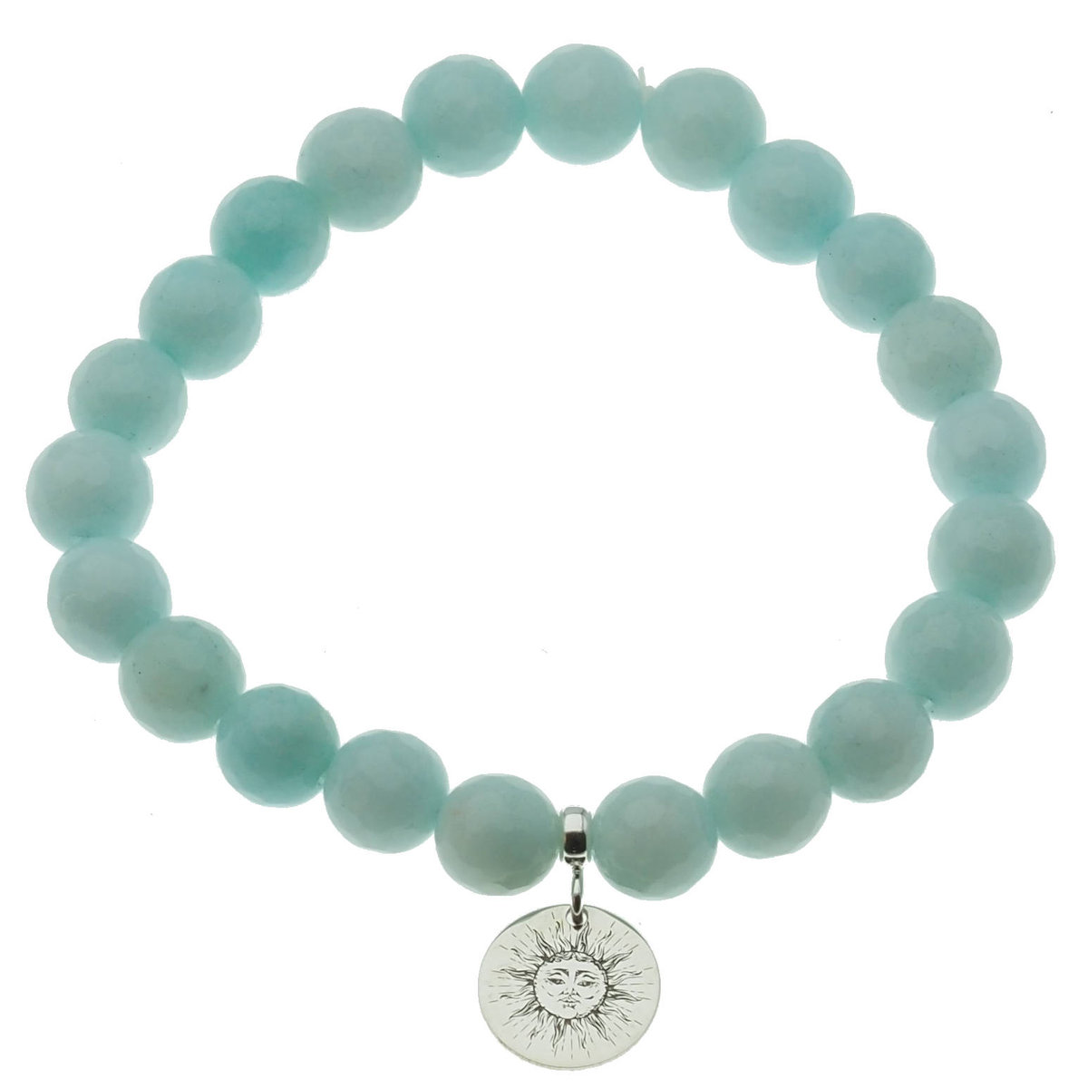 Skorulski Jewellery, Bransoletka 18 cm, Jadeit miętowy kulki i srebrna zawieszka słońce