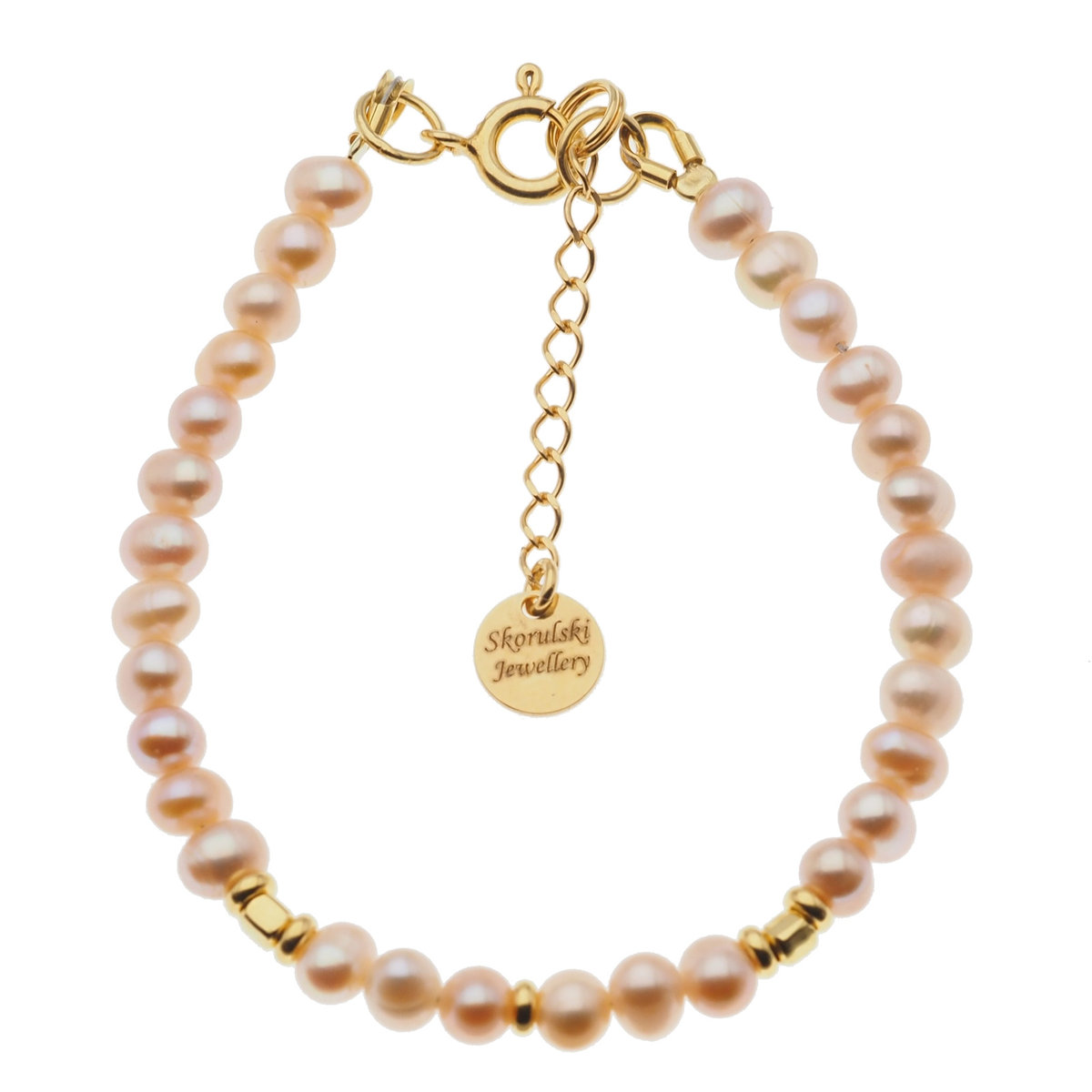 Skorulski Jewellery, Bransoletka, Perły hodowane różowe i srebro złocone
