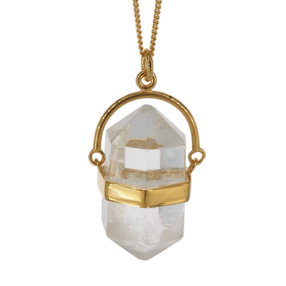 Skorulski Jewellery, Naszyjnik, Kryształem Górskim sopel w okuciu na łańcuszku złoconym-3
