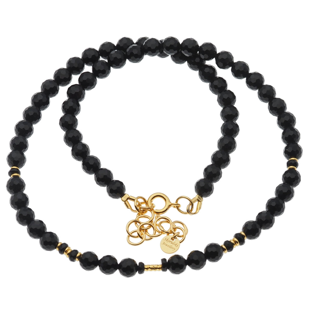 Skorulski Jewellery, Naszyjnik, Onyks fasetowane kulki i srebro złocone