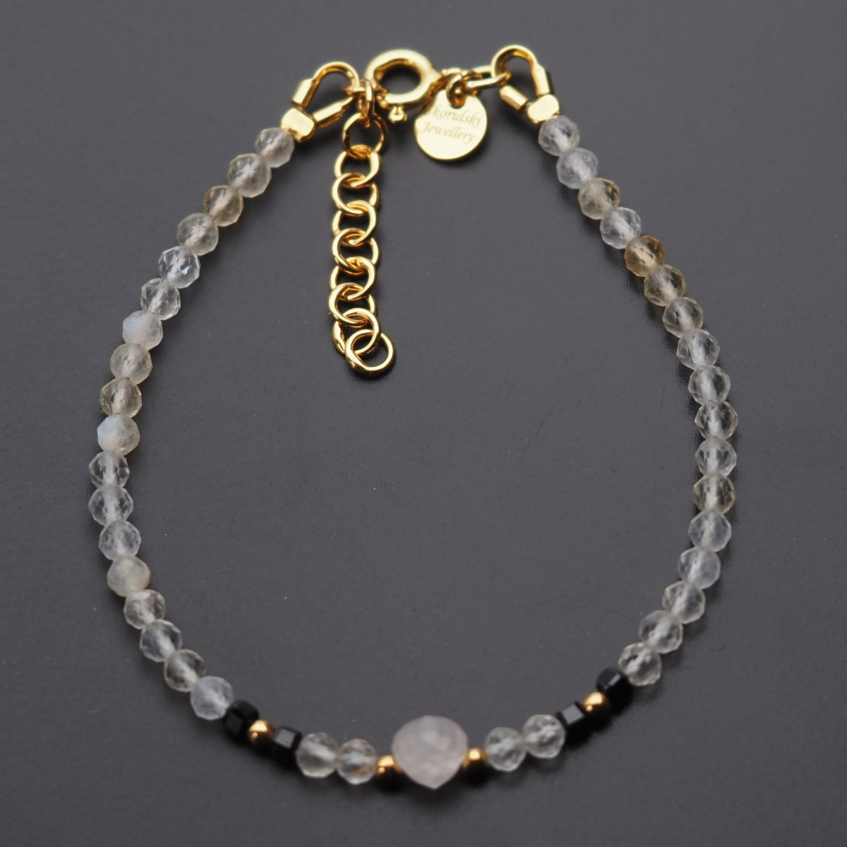 Skorulski Jewellery, Bransoletka obfitości i miłości, Cytryn, Turmalin czarny, Kwarc Różowy i srebro złocone