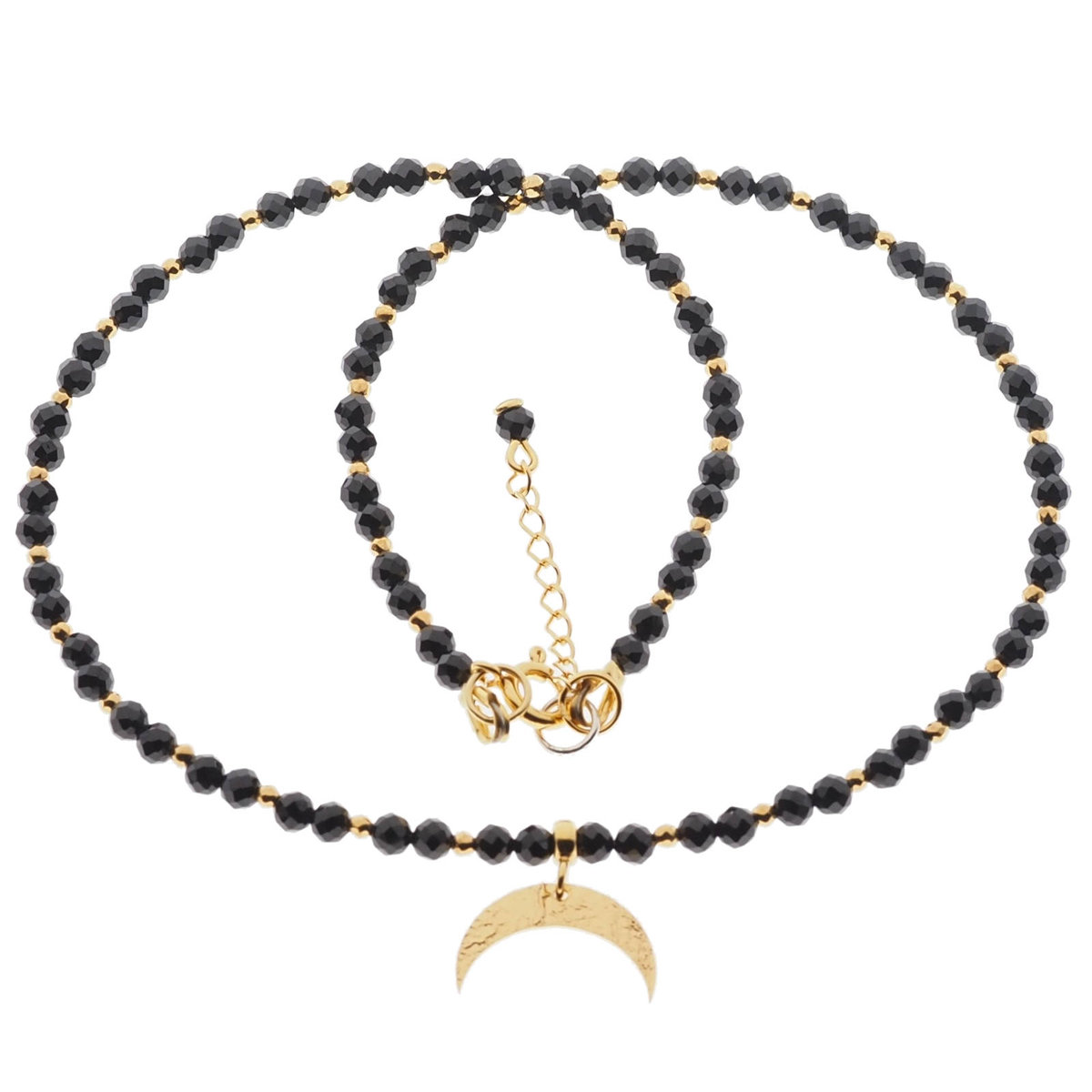 Skorulski Jewellery, Naszyjnik Lunula z księżycem, Spinel fasetowane kulki, Hematyt i srebro złocone
