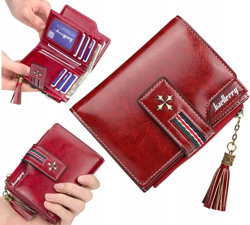 Damski portfel skórzany skóra elegancki mały Karty