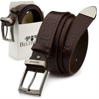 Beltimore męski skórzany pasek szeroki jeans brązowy 523 : Kolory - brązowy, beżowy, Rozmiar pasków - r.95-110 cm