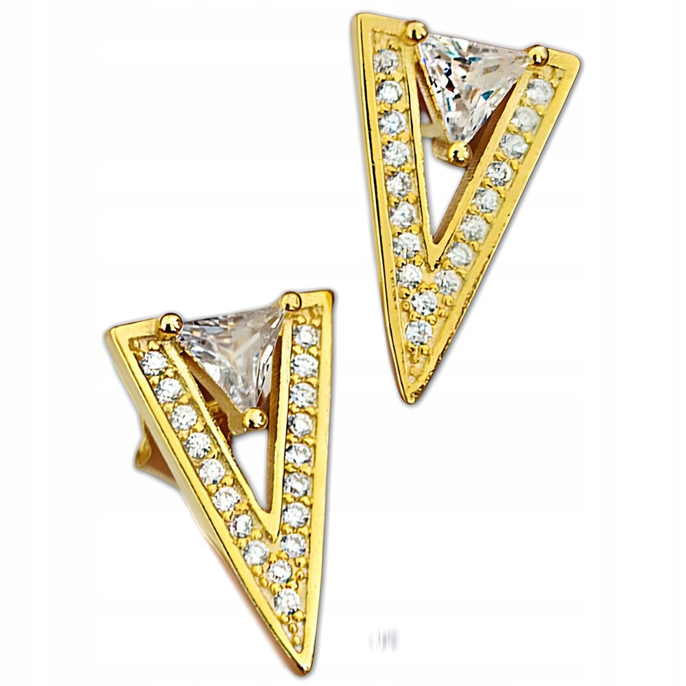 Srebrne Kolczyki Pozłacane 925 Trójkąciki Sztyft