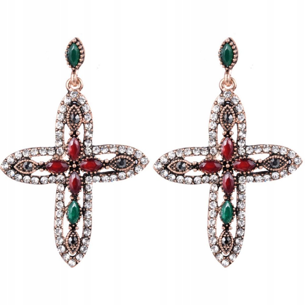 Złote Wiszące Kolczyki Krzyże Z Cyrkoniami Sztyft