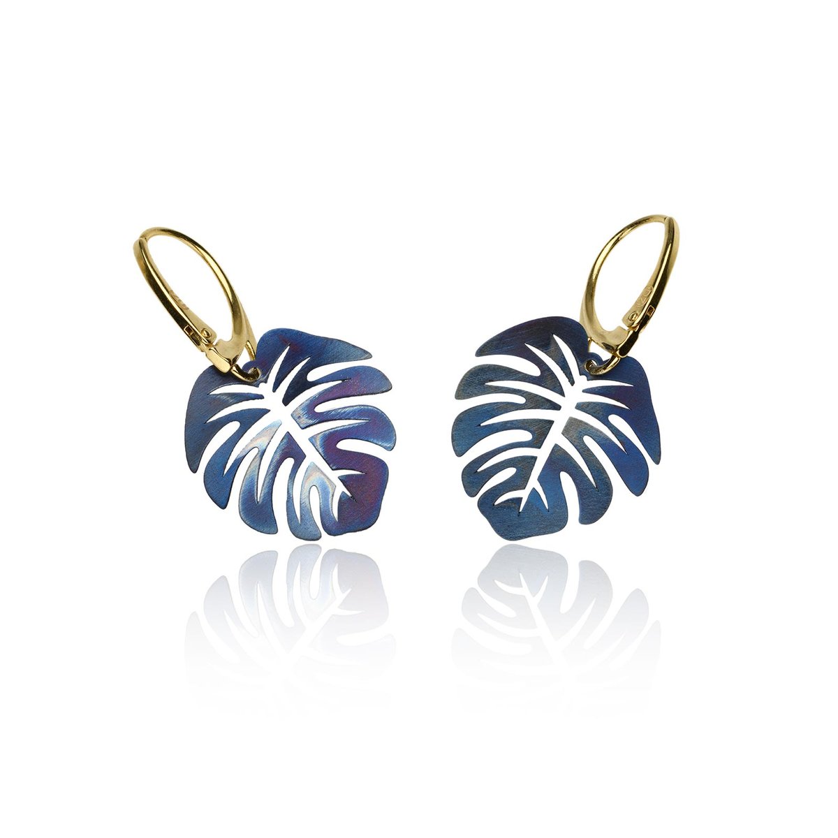 Kolczyki srebro pozłacane - monstera z tytanu