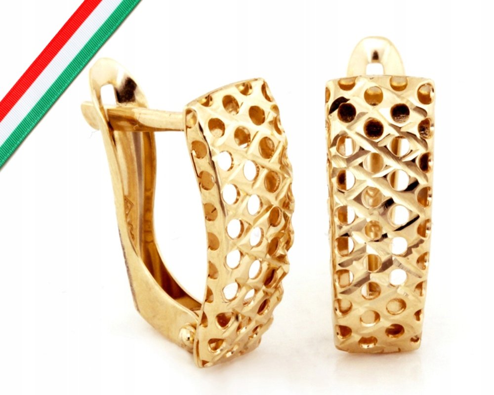 Złote kolczyki 375 prostokątne blaszki z ażurem 1,