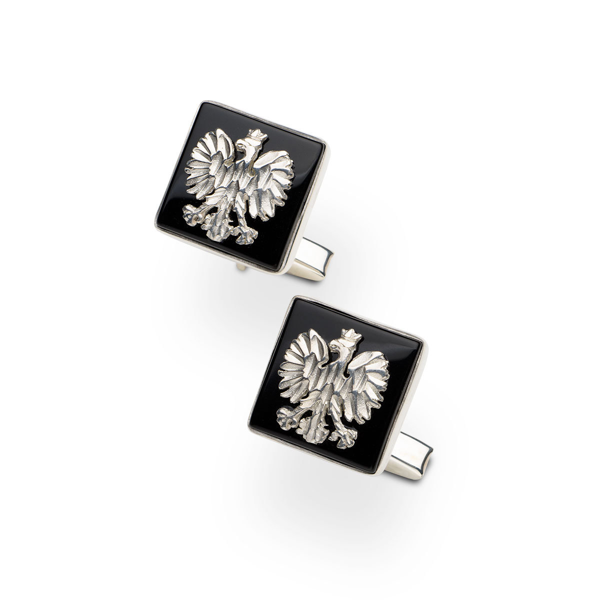 Spinki Do Mankietów Z Orzełkiem - Onyks, Srebro