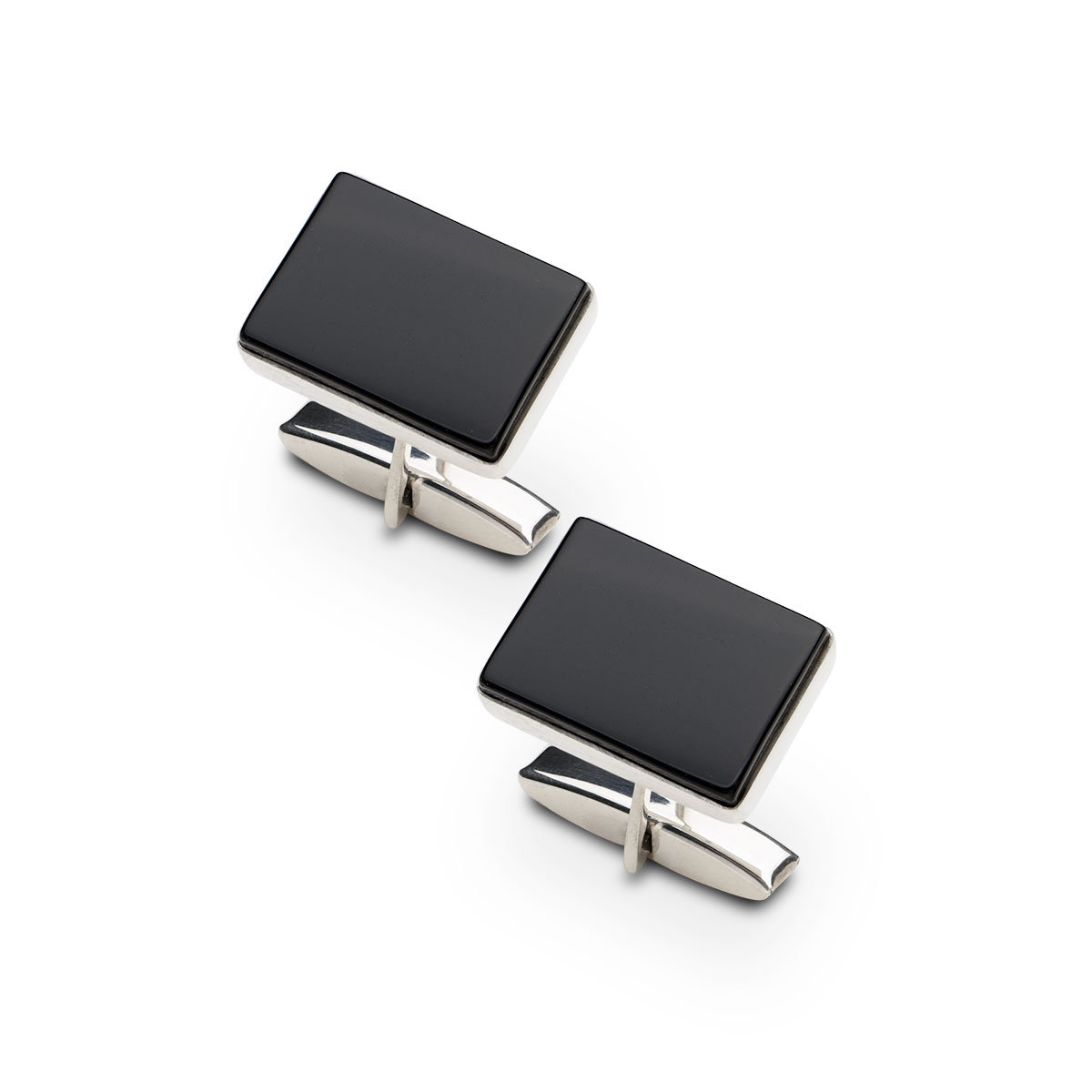 Spinki Srebrne Do Mankietów Z Onyksem - Prostokąty