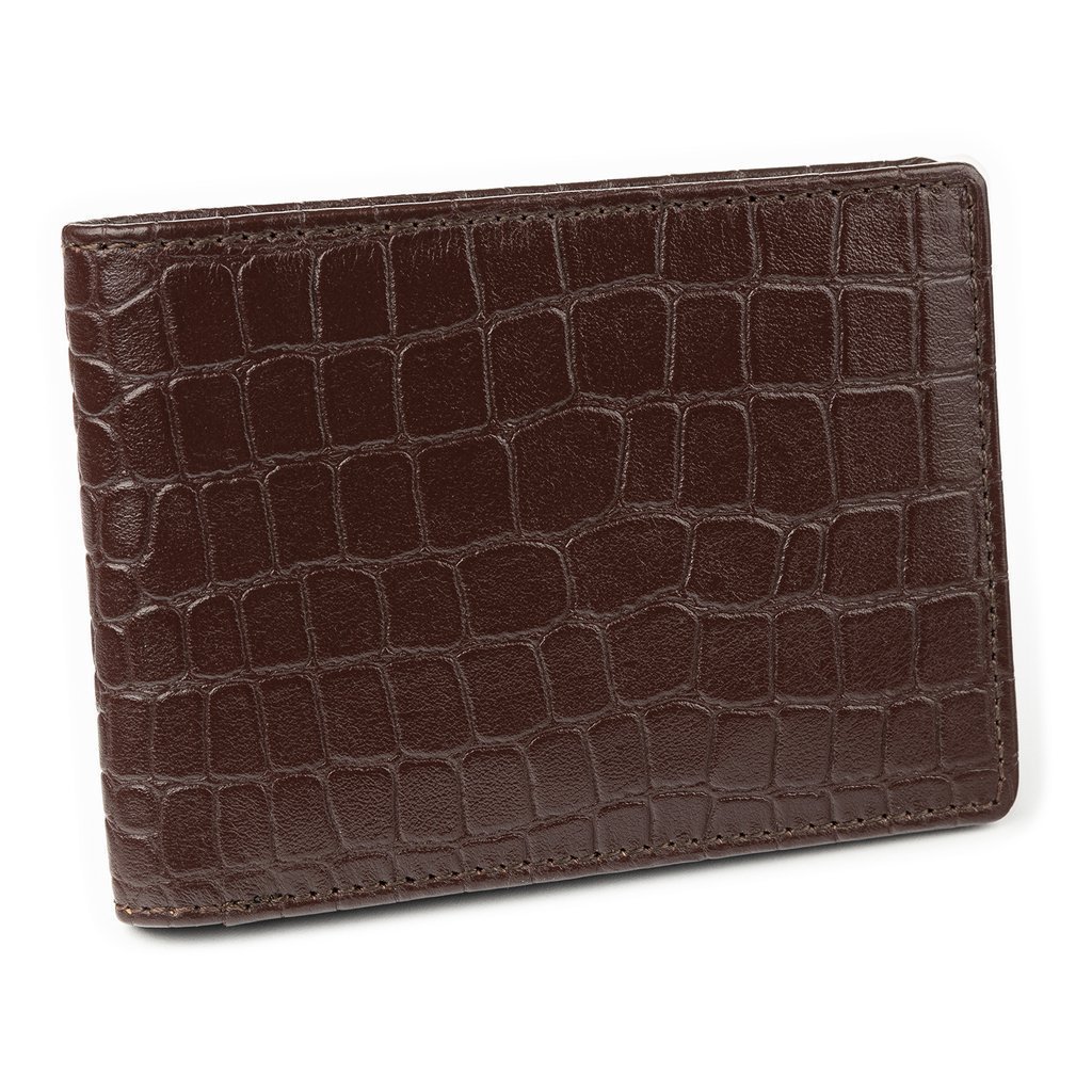 Koruma, Cienki Portfel Skórzany, Ochrona RFID (Brąz, Croco)
