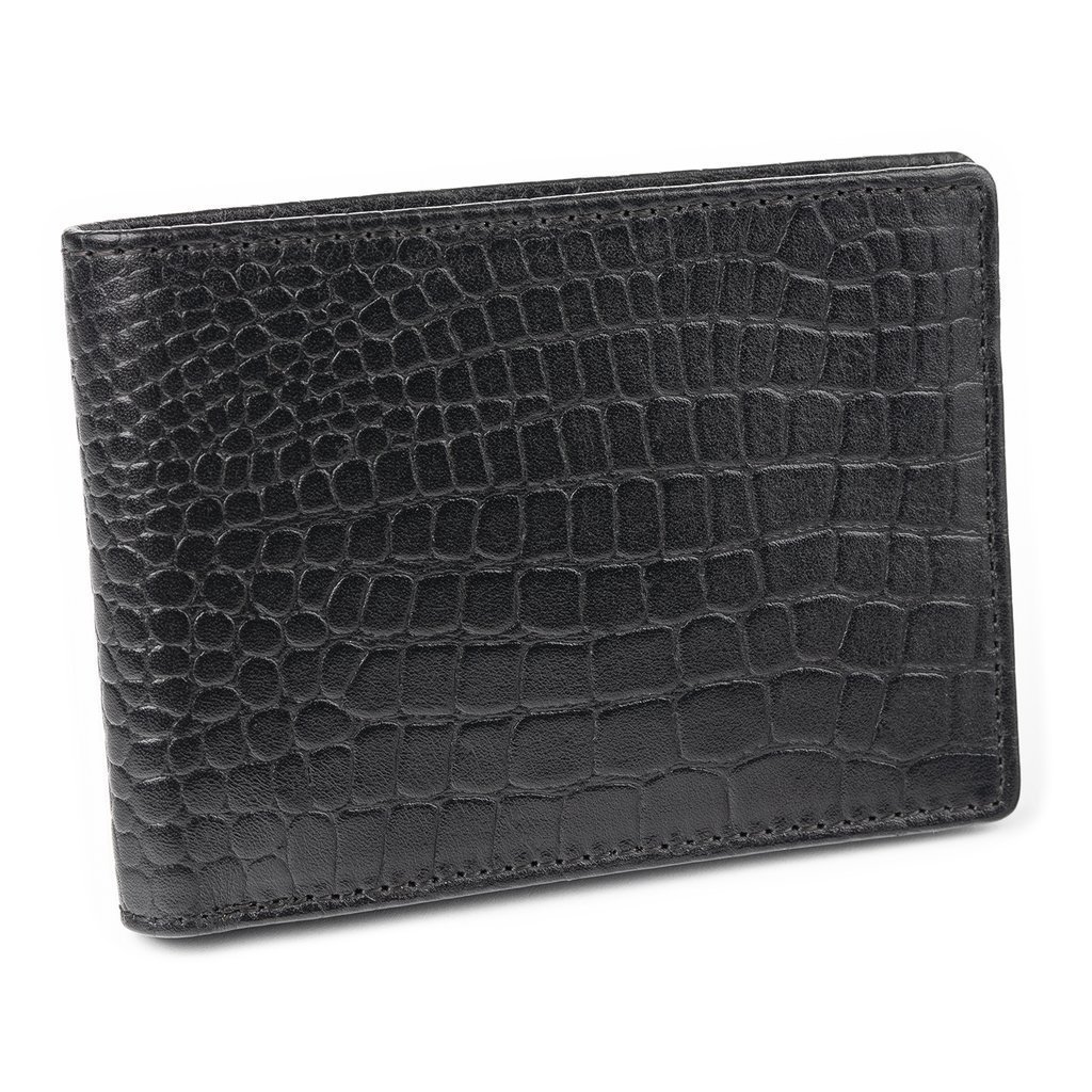 Koruma, Cienki Portfel Skórzany typu SLIM, Ochrona RFID (Czarny, Croco)