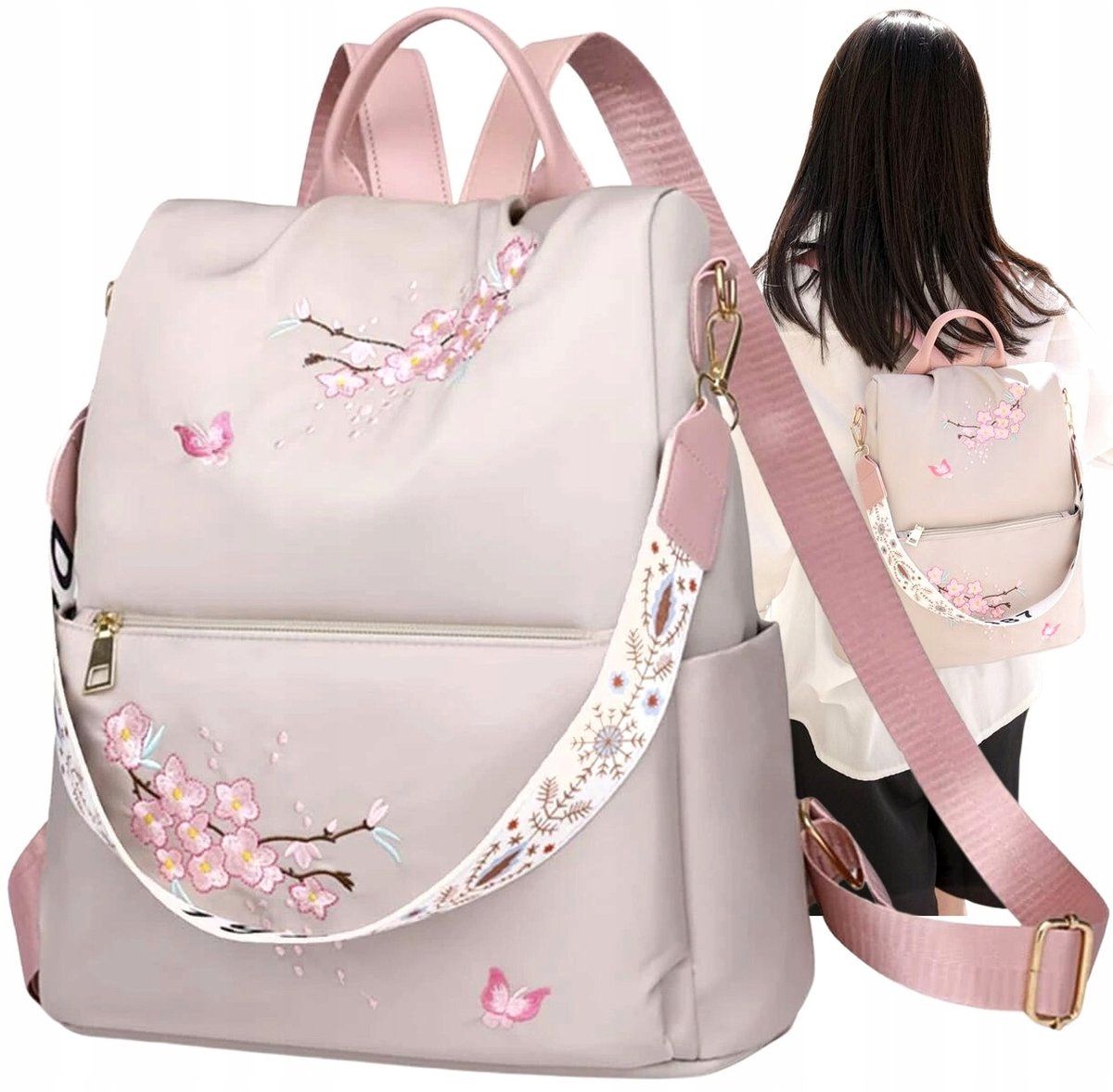 Beżowy PLECAK POJEMNY 2w1 TOREBKA Wodoodporny