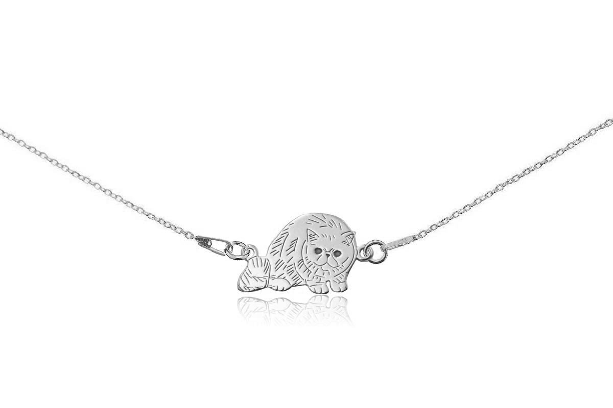 Naszyjnik z kotem egzotycznym srebrnym na łańcuszku 38 cm