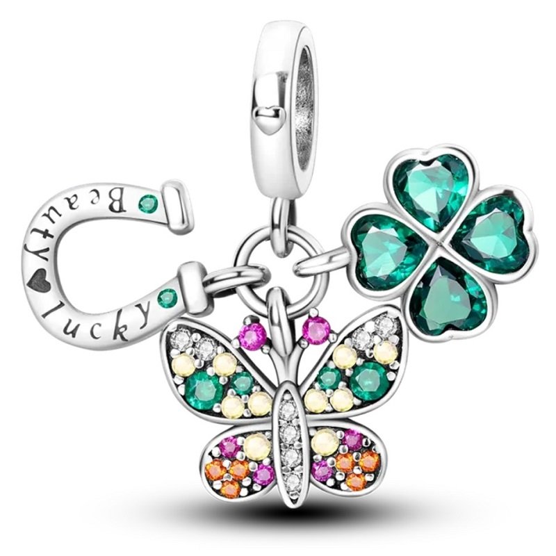 Zawieszka Srebro 925 Charms Koralik Do Pandora Motyl Podkowa Koniczynka