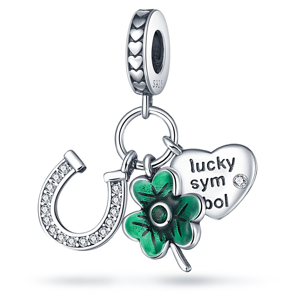Zawieszka Srebro 925 Charms Koralik Do Pandora Serce Podkowa Koniczynka