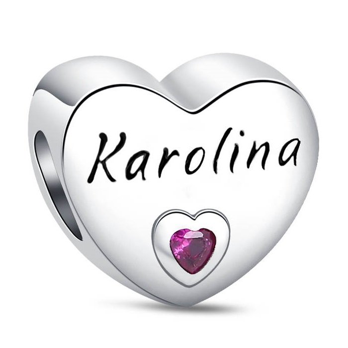 Zawieszka Srebro 925 Charms Koralik Do Pandora Serce Imię Karolina