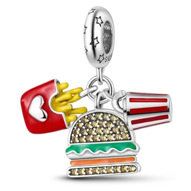 Zawieszka Charms SREBRO 925 Koralik do PANDORA Hamburger Frytki Coca Cola Mcdonald'S