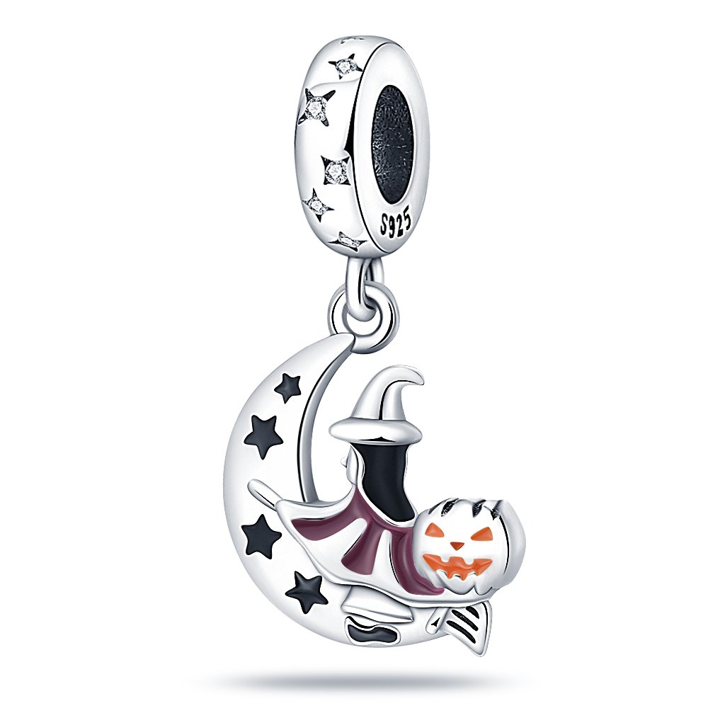 Zawieszka Charms SREBRO 925 Koralik do PANDORA Czarownica Księżyc Dynia Halloween