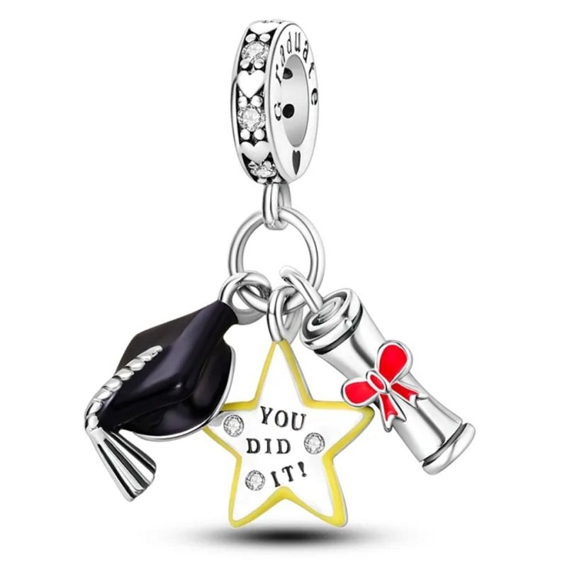 Zawieszka Charms Srebro 925 Koralik do Pandora Absolwent Szkoły Dyplom Czapka