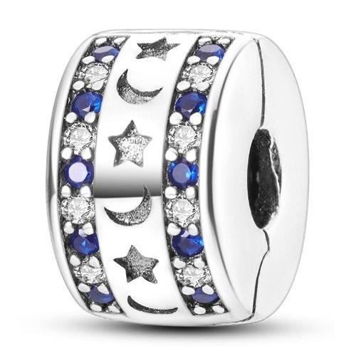 Zawieszka Charms SREBRO 925 Koralik do PANDORA Klips Separator Bloker Księżyc Gwiazda
