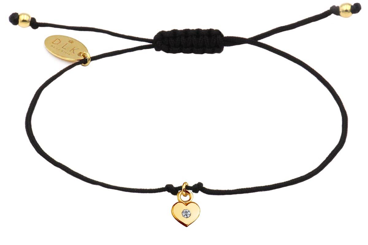 Bransoletka Złote Serduszko Z Kryształkiem Na Czarnym Sznurku