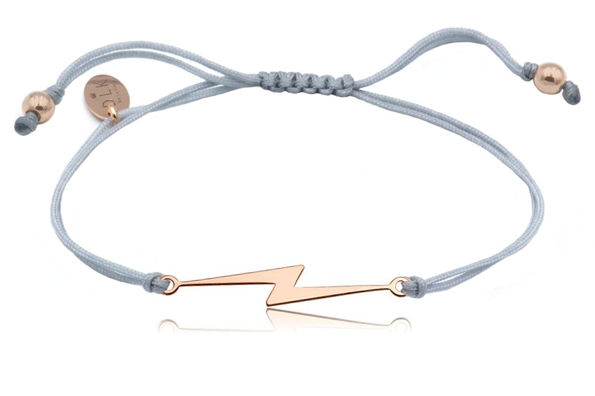 Bransoletka Z Piorunem / Błyskawicą Rose Gold Na Szarym Sznurku