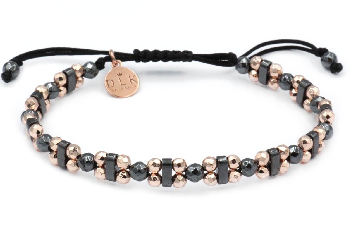 Bransoletka Hematytowa Rose Gold Na Czarnym Sznurku