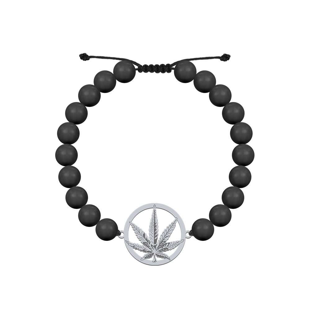 MARIHUANA Bransoletka Męska na sznurku perły srebro