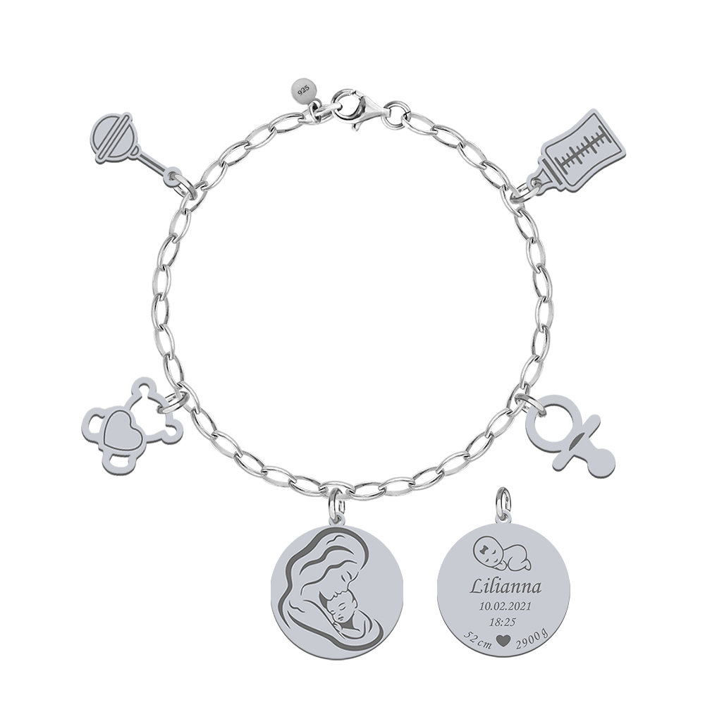 Bransoletka Narodziny Dziecka Charmsy srebro925 GRAWER