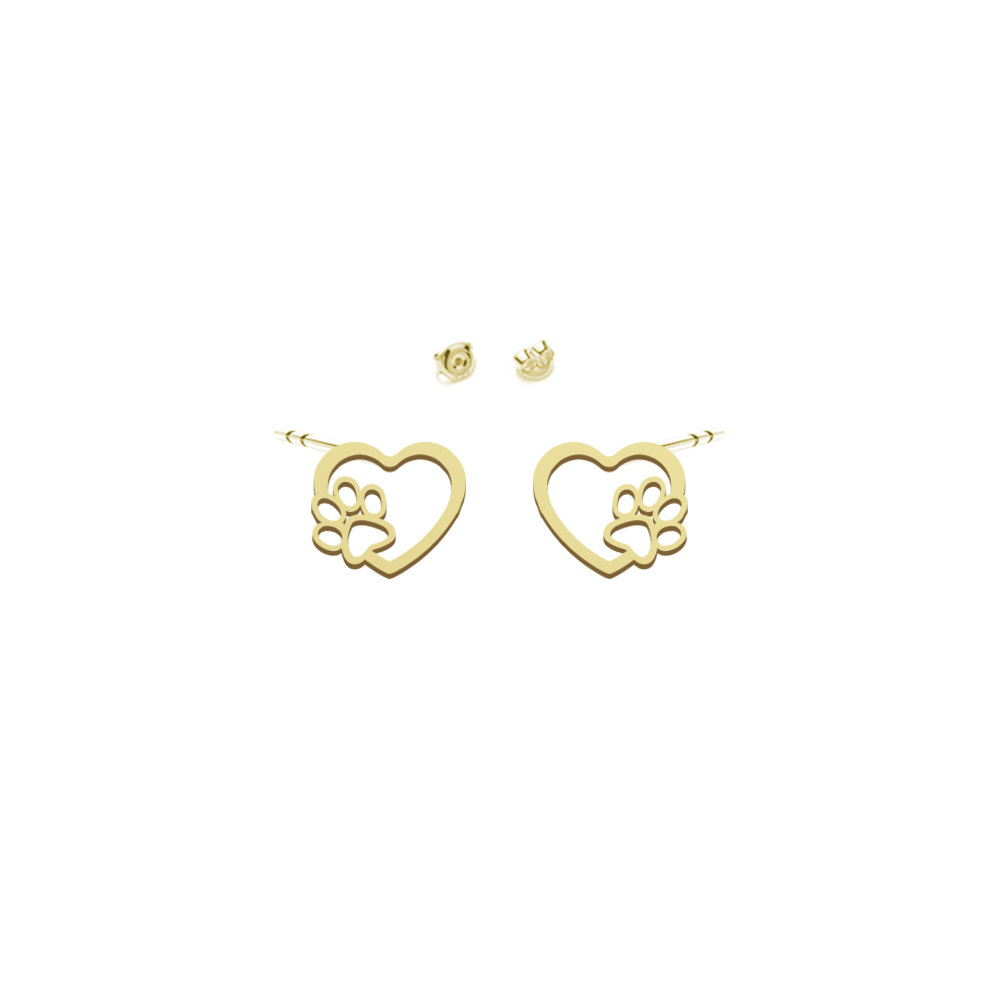 Pozłacane Kolczyki Serce Łapa Psa - MEJK Jewellery