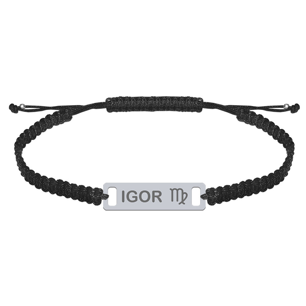 Bransoletka Męska z GRAWEREM blaszka srebro makrama