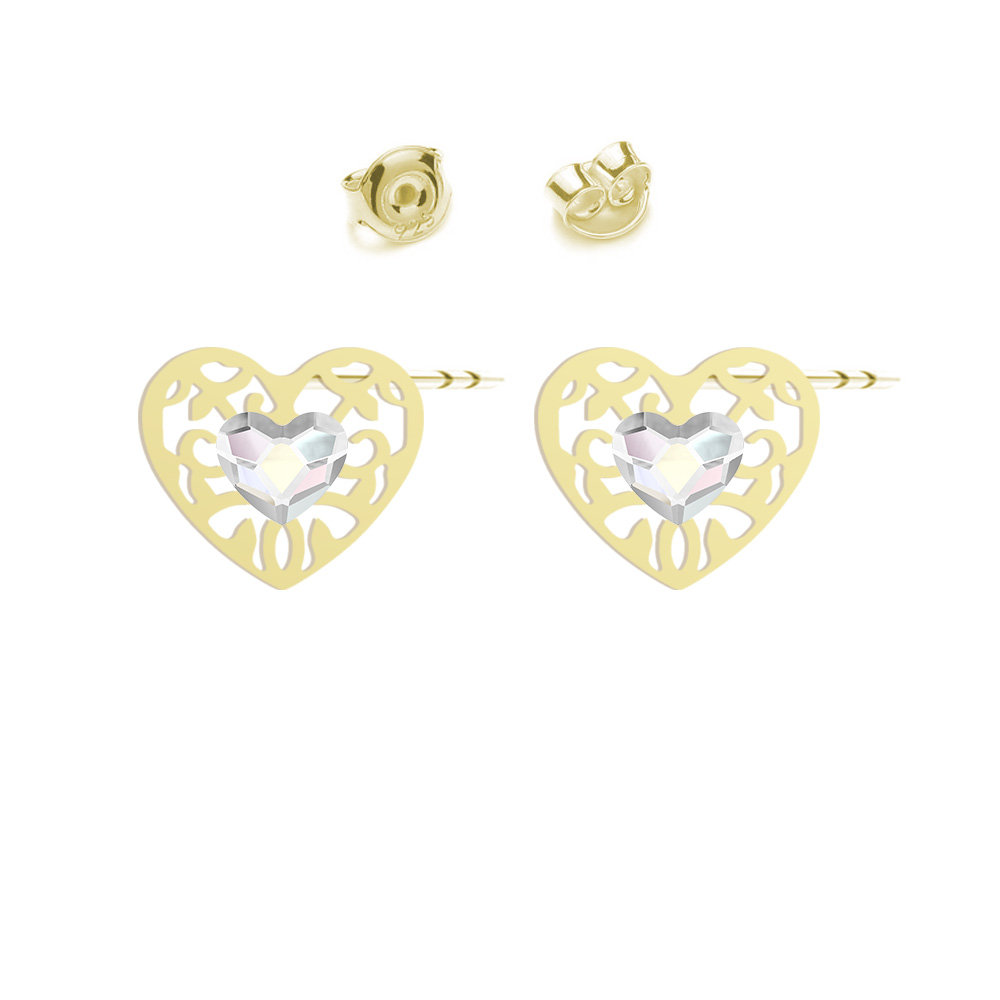 Kolczyki z Sercem Ażurowym srebro pozłacane