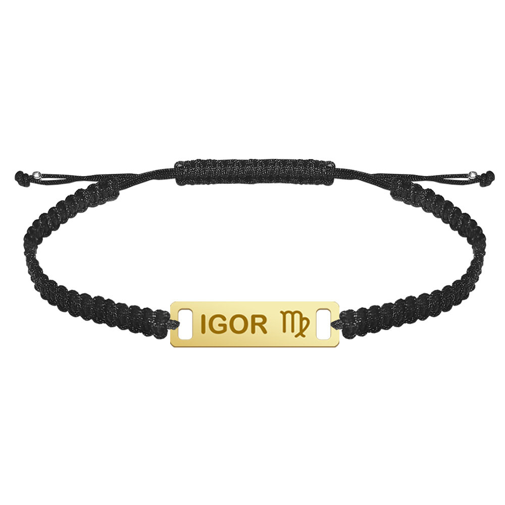 Pozłacana Bransoletka Męska z GRAWEREM blaszka makrama