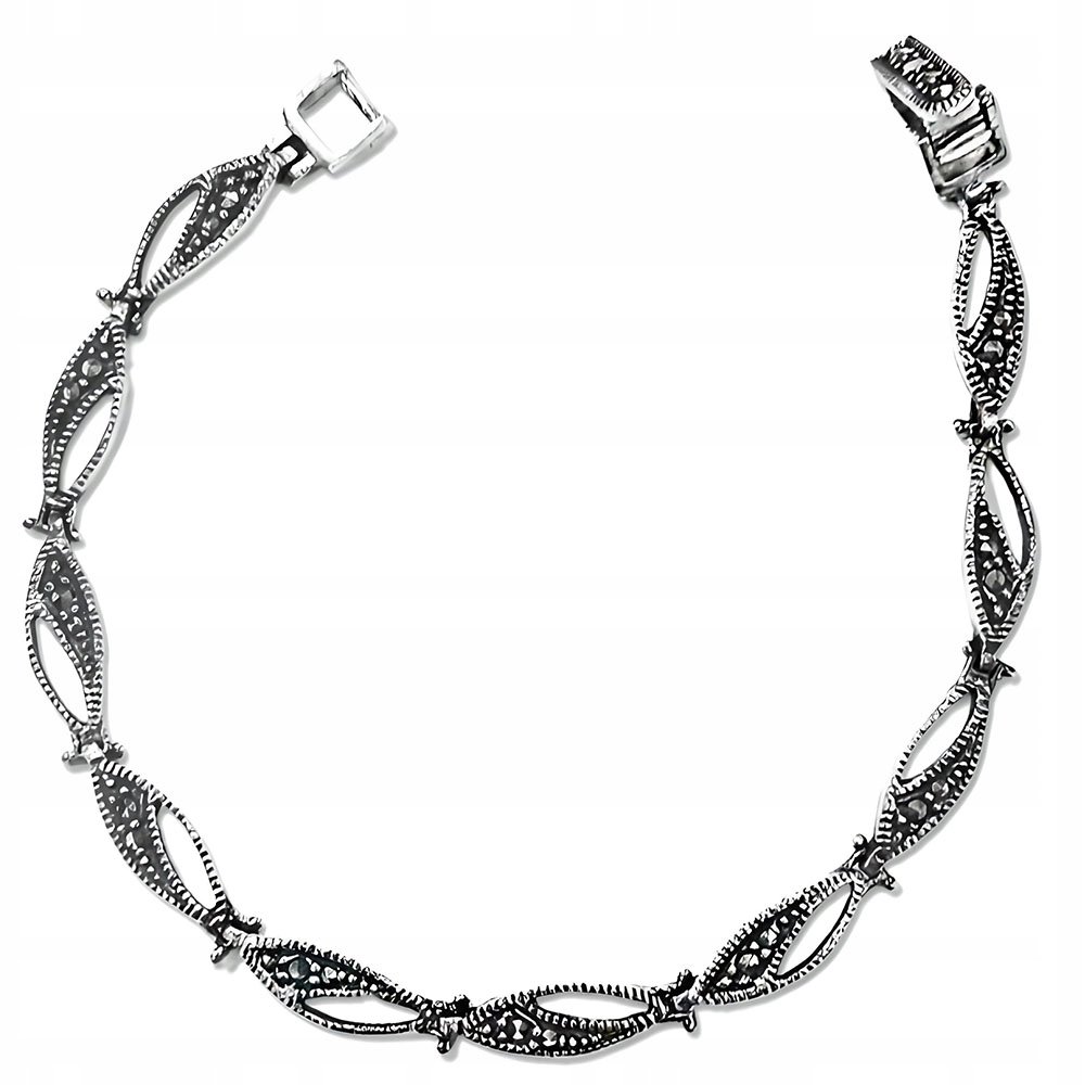 Srebrna bransoletka 925 ażurowe migdały markazyty