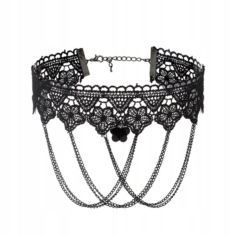 CHOKER Koronkowy Haft Czarny NASZYJNIK Gothic CH02