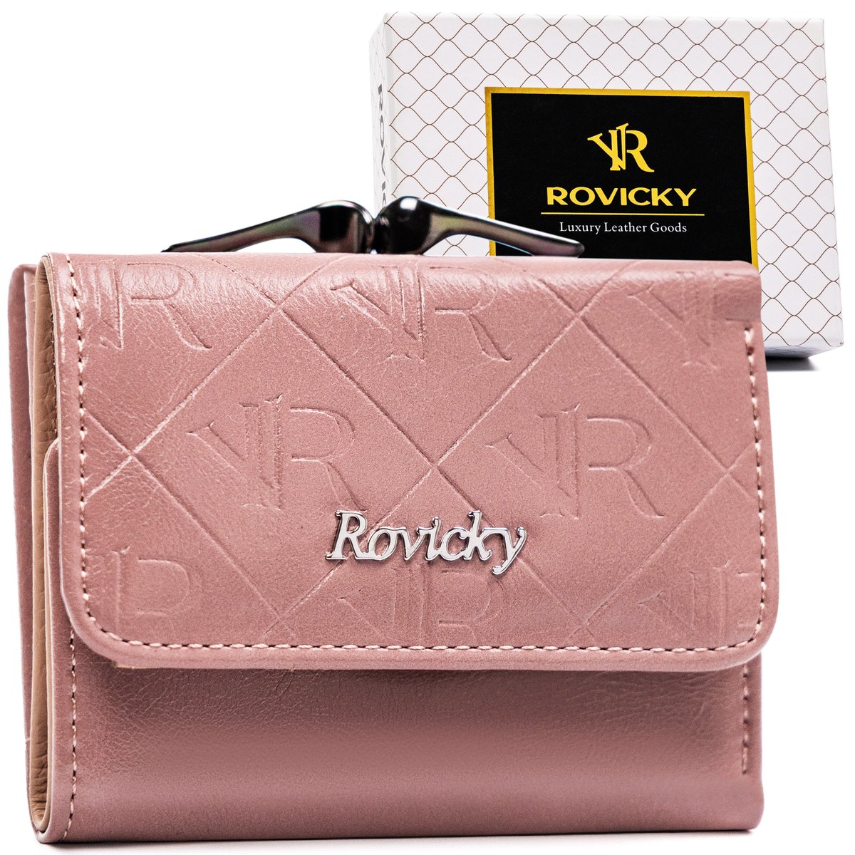 Elegancki portfel portmonetka różowa skóra ROVICKY