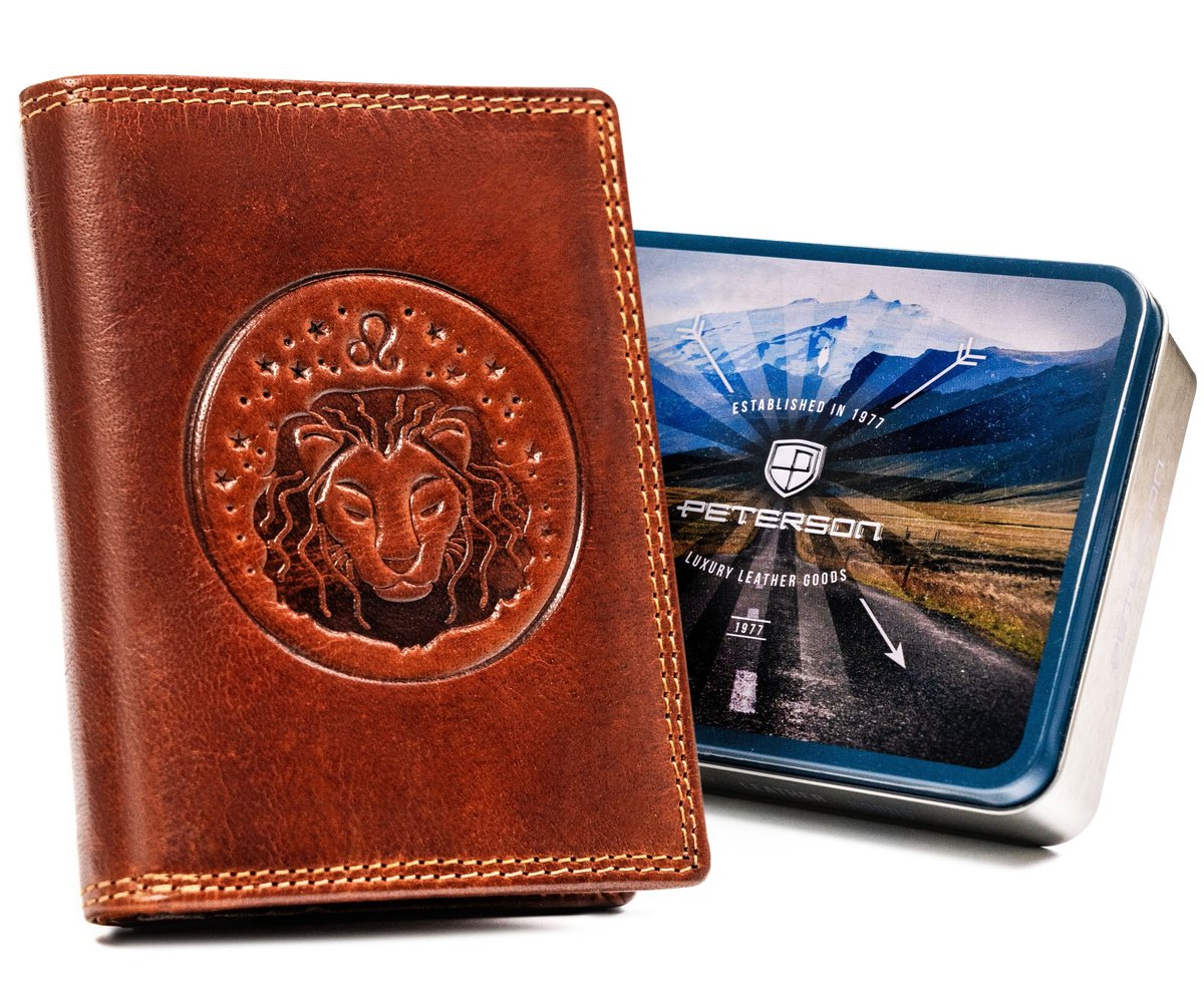 Klasyczny portfel męski ze skóry naturalnej znaki zodiaku - Peterson