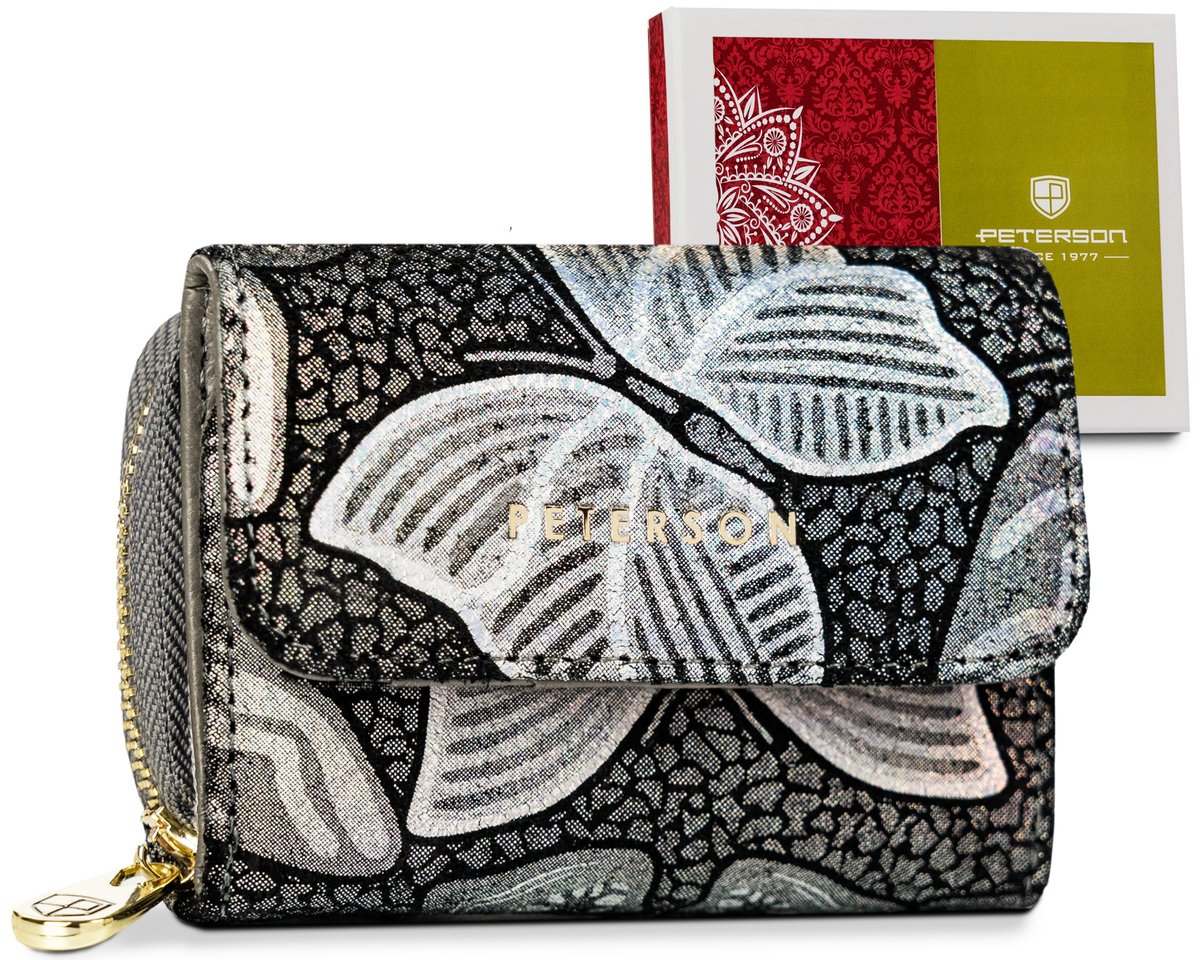 Mały portfel skórzany z systemem RFID wzór motylki PETERSON