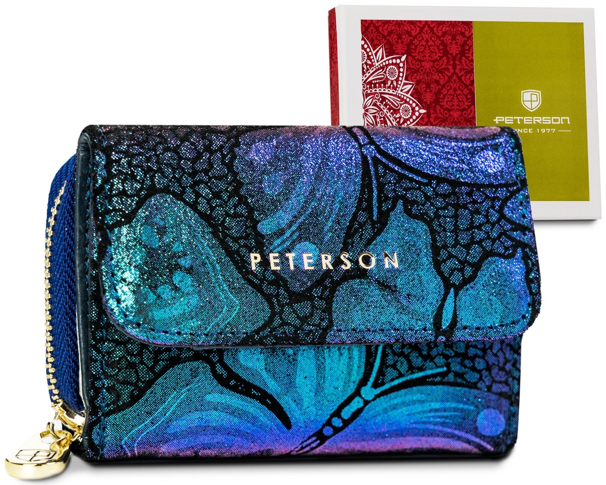 Mały portfel skórzany z systemem RFID wzór motylki PETERSON