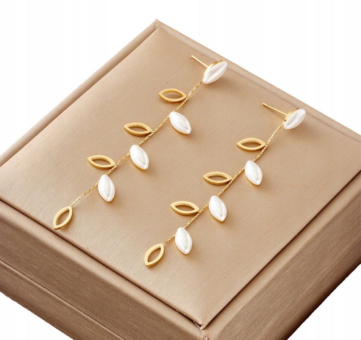 Złote wiszące KOLCZYKI ZE STALI CHIRURGICZNEJ 316L pozłacane 18K retro boho